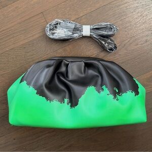 Akira green black color block clutch purse